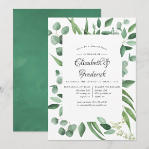 Invitación Cena de ensayo de boda con vegetación de eucalipto