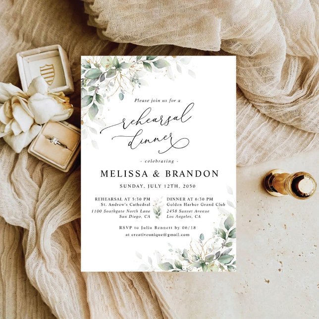 Invitación Cena de Ensayo de Boda con Vegetación Mínima (Subido por el creador)