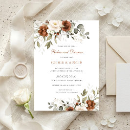 Invitación Cena de Ensayo de Boda con Verde Floral Óxido