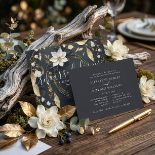 Invitación Cena de Ensayo de Boda Corona Floral de Oro Blanco