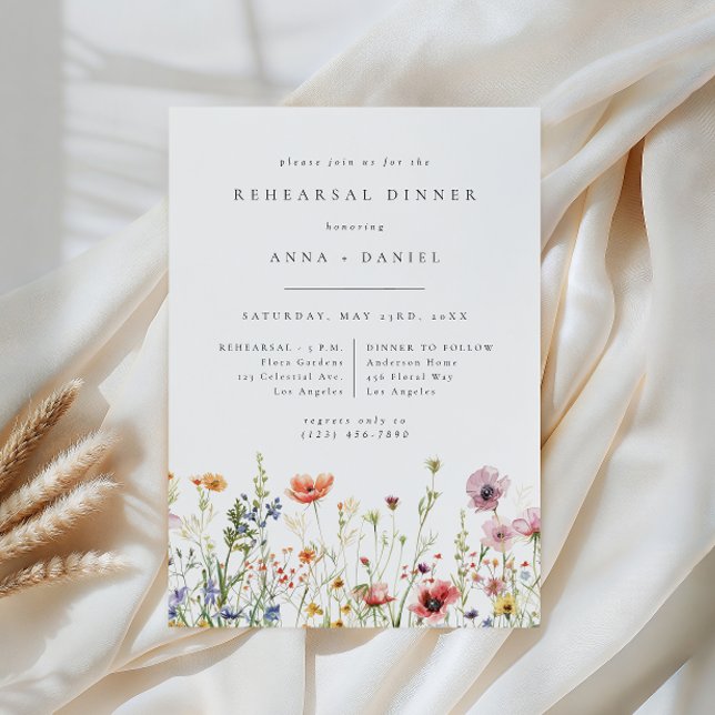 Invitación Cena de ensayo de boda de acuarela de flores silve (Subido por el creador)