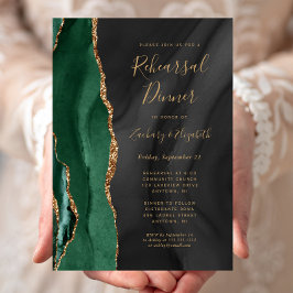 Invitación Cena de ensayo de boda de ágata negra esmeralda ve