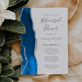 Invitación Cena de ensayo de boda de ágata plateada azul real
