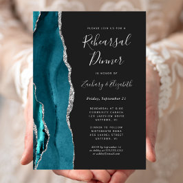 Invitación Cena de ensayo de boda de ágata plateada turquesa