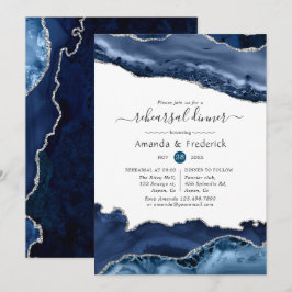 Invitación Cena de ensayo de boda de ágata plateada y azul ma