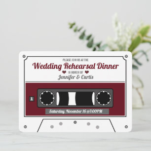 Invitación Cena de ensayo de boda de cinta de casete vino roj