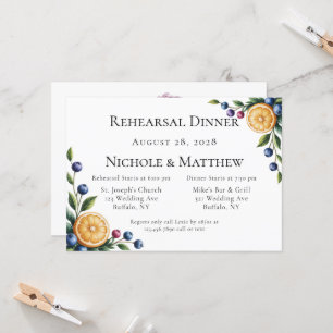 Invitación Cena de ensayo de Boda de cítricos del Mediterráne