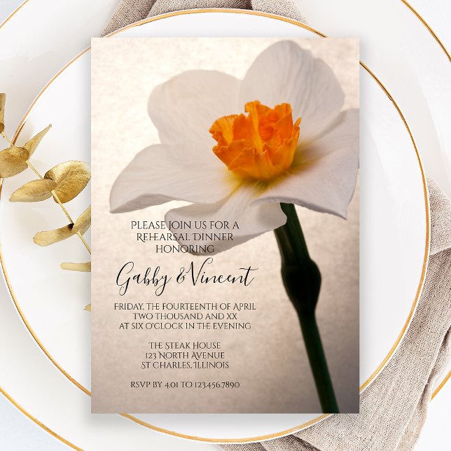 Invitación Cena de ensayo de Boda de Daffodil de Primavera Bl (Subido por el creador)