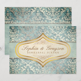 Invitación Cena de ensayo de boda de damasco con destellos de