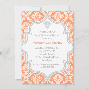 Invitación Cena de ensayo de boda de damasco gris, blanco, bl