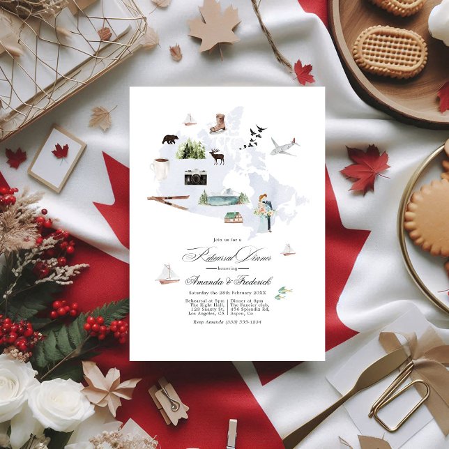 Invitación Cena de ensayo de boda de destino en Canadá (Canada Destination Wedding Rehearsal Dinner Invitation)
