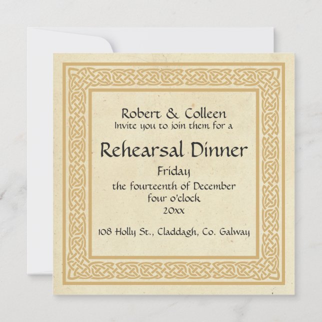 Invitación Cena de ensayo de Boda de diseño celta (Reverso)