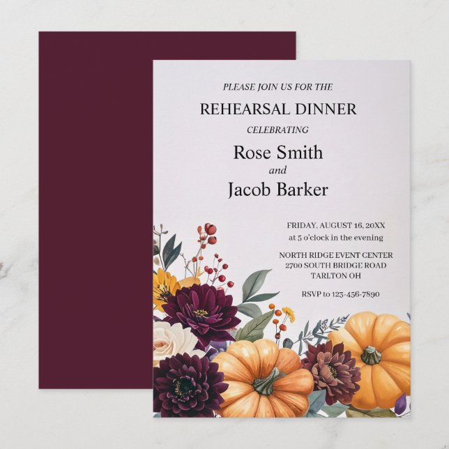 Invitación Cena de ensayo de Boda de elegancia de otoño (Anverso / Reverso)