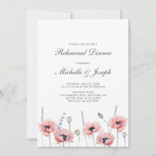 Invitación Cena de ensayo de boda de flor de amapola