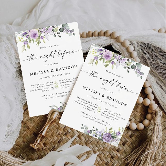 Invitación Cena de ensayo de boda de flor violeta romántica (Subido por el creador)