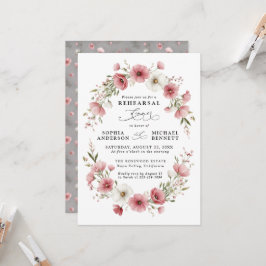 Invitación Cena de ensayo de boda de flores silvestres rosada
