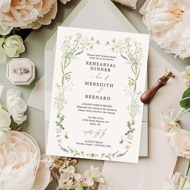 Invitación Cena de ensayo de boda de flores silvestres rústic (Subido por el creador)
