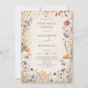Invitación Cena de ensayo de boda de flores silvestres vintag