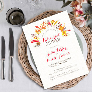 Invitación Cena de ensayo de boda de follaje de flores silves