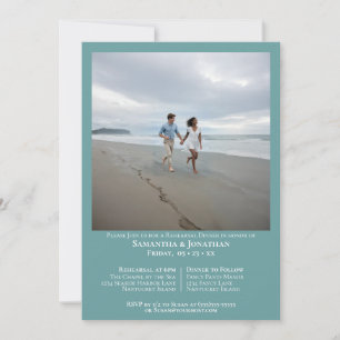 Invitación Cena de Ensayo de Boda de Foto Azul Verde Minimali