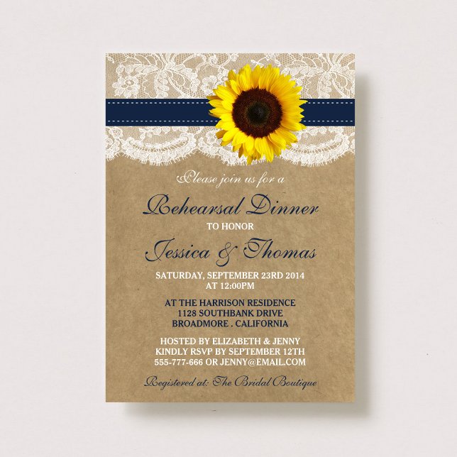 Invitación Cena de ensayo de Boda de girasol ruso - Armada (Subido por el creador)