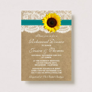 Invitación Cena de ensayo de Boda de girasol ruso - Verde azu