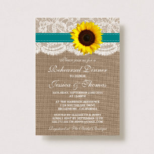 Invitación Cena de ensayo de Boda de girasol ruso - Verde azu