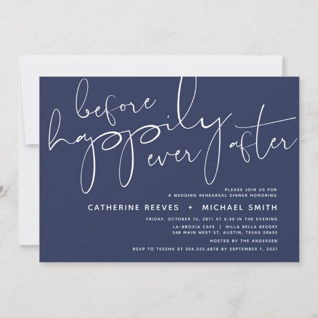 Invitación Cena de ensayo de Boda de guión de marina minimali (Anverso)