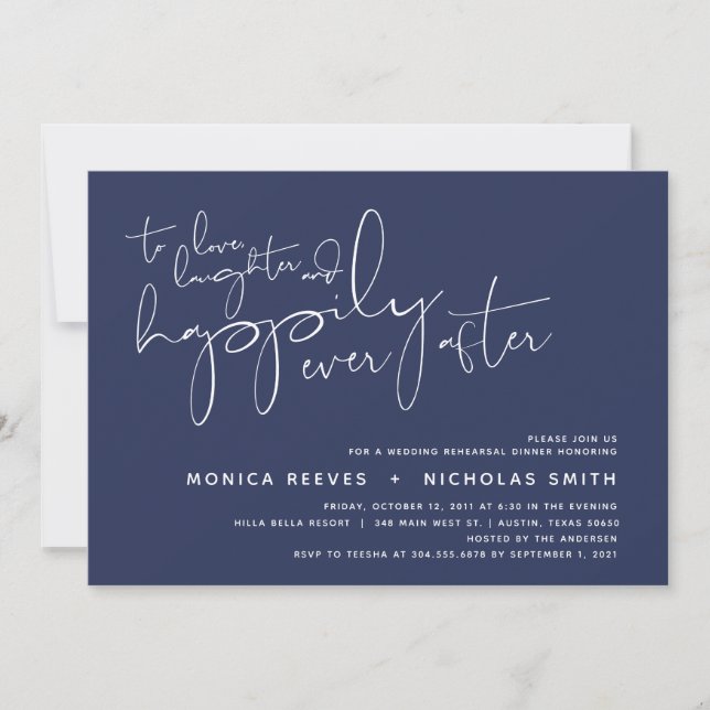 Invitación Cena de ensayo de Boda de guión de marina minimali (Anverso)