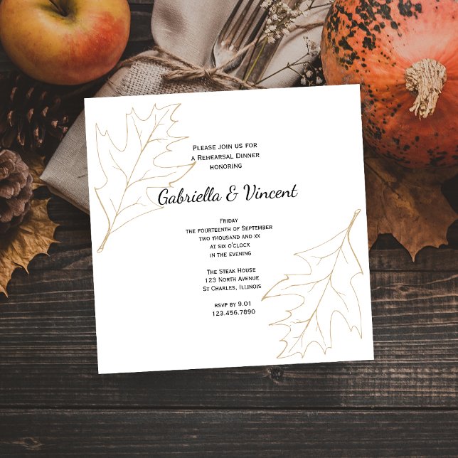 Invitación Cena de ensayo de Boda de hojas de roble de otoño (Set a woodsy fall tone for your event with the natural Autumn Oak Leaves Rehearsal Dinner Invitation)
