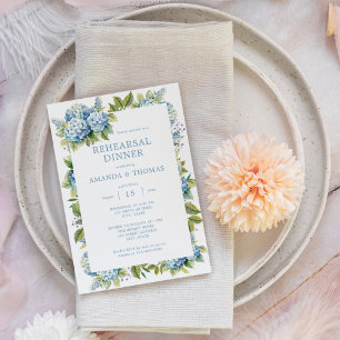 Invitación Cena de ensayo de boda de Hortensias Azules Floral