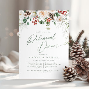 Invitación Cena de ensayo de boda de invierno floral festiva