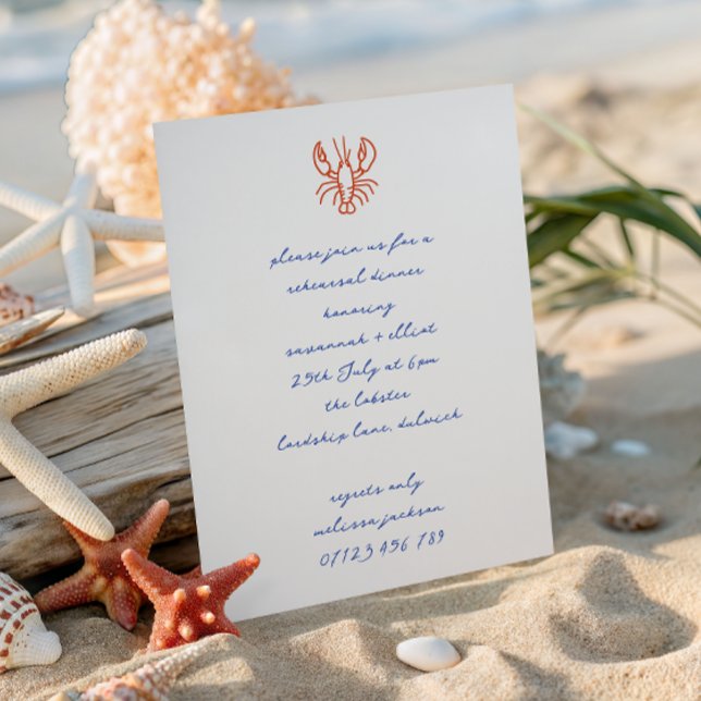 Invitación Cena de ensayo de boda de langosta Doodle (Subido por el creador)