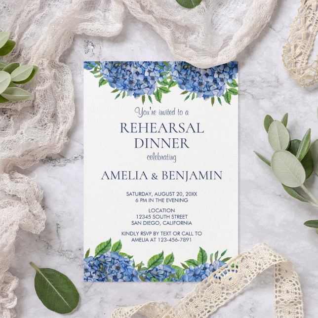 Invitación Cena de Ensayo de Boda de Madera con Hortensias Az (Subido por el creador)