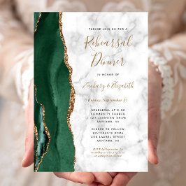 Invitación Cena de ensayo de boda de mármol verde esmeralda