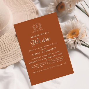Invitación Cena de ensayo de boda de naranja quemada y marfil