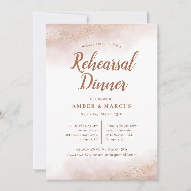 Invitación Cena de ensayo de Boda de nube rosa (Anverso)