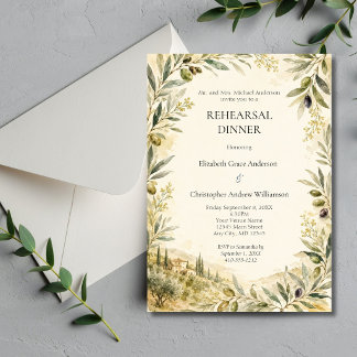 Invitación Cena de ensayo de boda de olivo italiano toscano