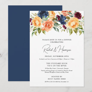 Invitación Cena de ensayo de boda de otoño floral azul marino