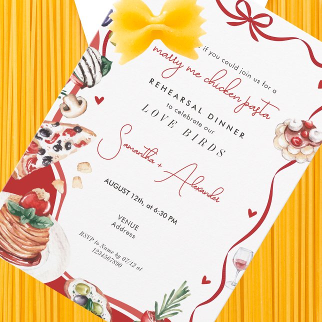 Invitación Cena de Ensayo de Boda de Pasta de Pollo Marry Me (Marry Me Chicken Pasta Foodie Couple Engagement Italian Wedding Rehearsal Dinner Brunch Invitation )