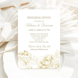 Invitación Cena de ensayo de boda de peonía de oro elegante