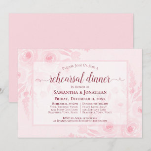 Invitación Cena de ensayo de boda de peonías acuarela rosadas