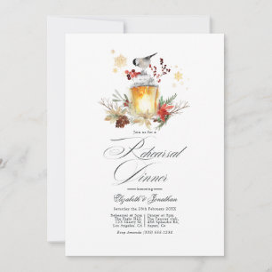 Invitación Cena de ensayo de boda de pino de invierno perenne