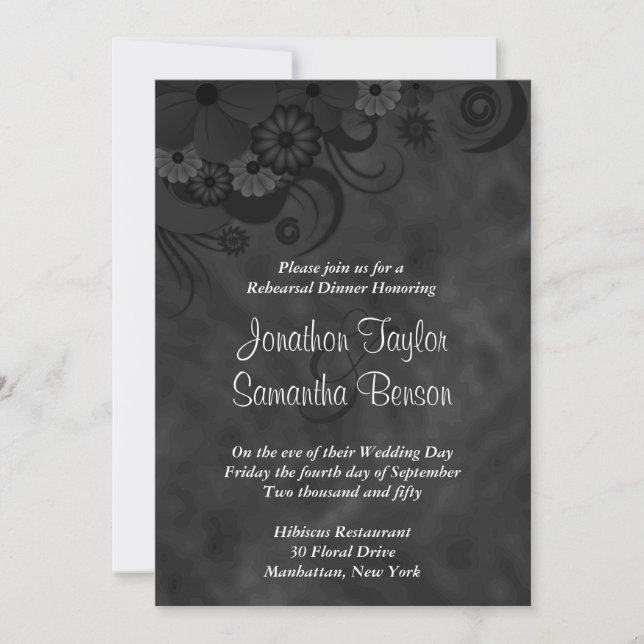 Invitación Cena de ensayo de Boda de pizarra floral invitan a (Anverso)