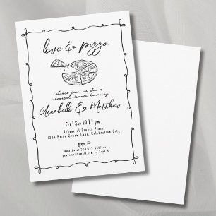 Invitación Cena de Ensayo de Boda de Pizza con Amor Dibujado 