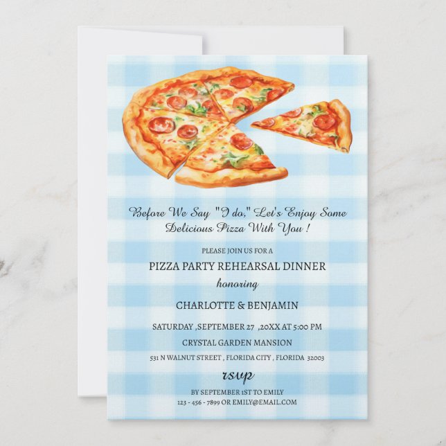 Invitación Cena de Ensayo de Boda de Pizza Rústica (Anverso)