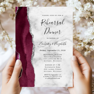 Invitación Cena de ensayo de Boda de plata de borgoña