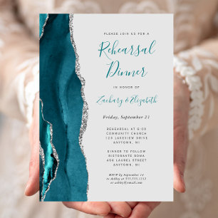 Invitación Cena de ensayo de boda de plata gris ágata verde