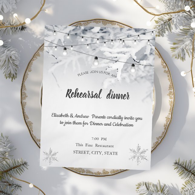 Invitación Cena de Ensayo de Boda de Ramas de Nieve de Invier (Subido por el creador)