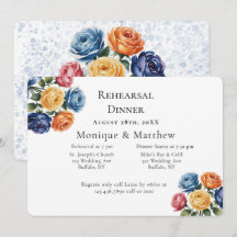 Cena de Ensayo de Boda de Rosa Azul y Naranja